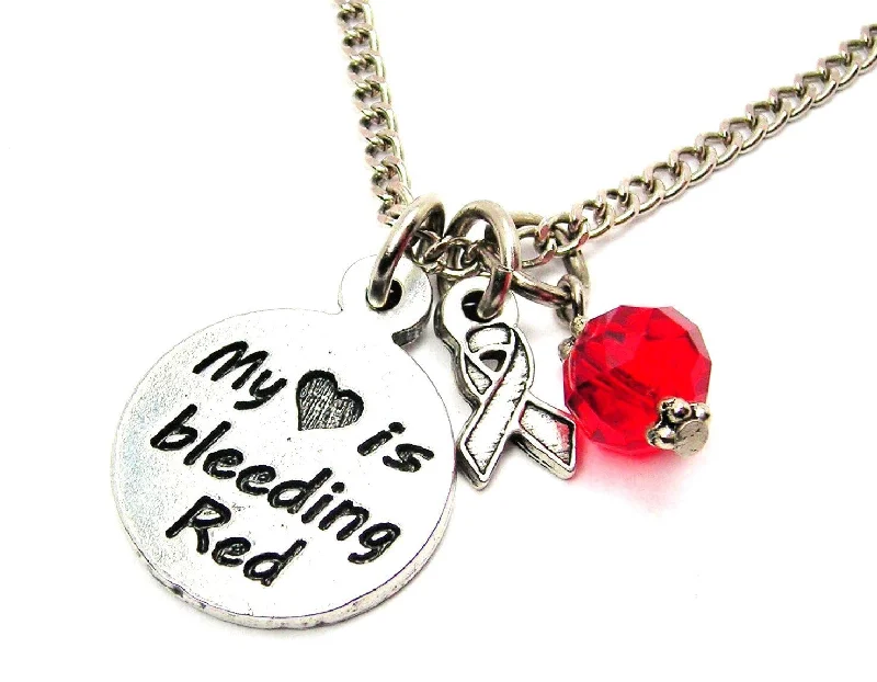 infinity pendant necklaces -my heart is bleeding red with awarenes Ribbon Necklace