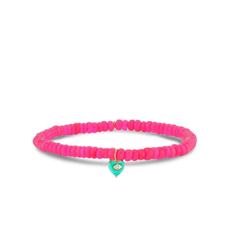 handmade bangles for women -Gold & Diamond Small Carved Stone Heart on Hot Pink Ethiopian Opal