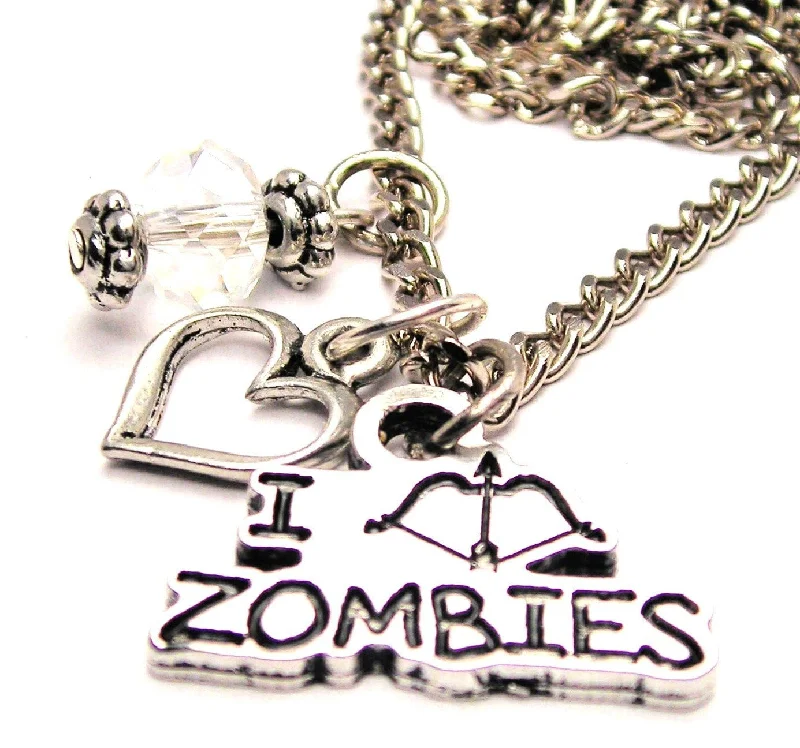 anniversary gift necklaces for women -I Shoot Zombies Bow And Arrow Style Necklace with Small Heart