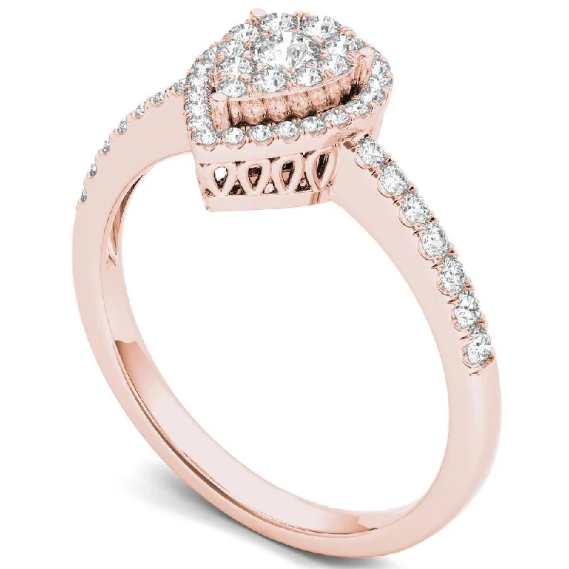 heart-shaped rings for women -De Couer 14k Rose Gold 1/2ct TDW Diamond Halo Ring - Pink