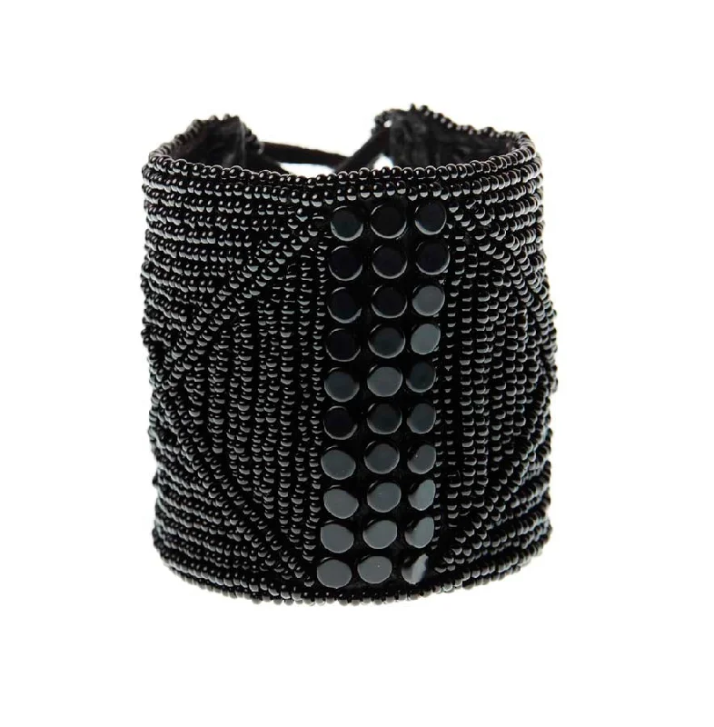 romantic bracelets for her -Wide Leather Cuff - BLACK