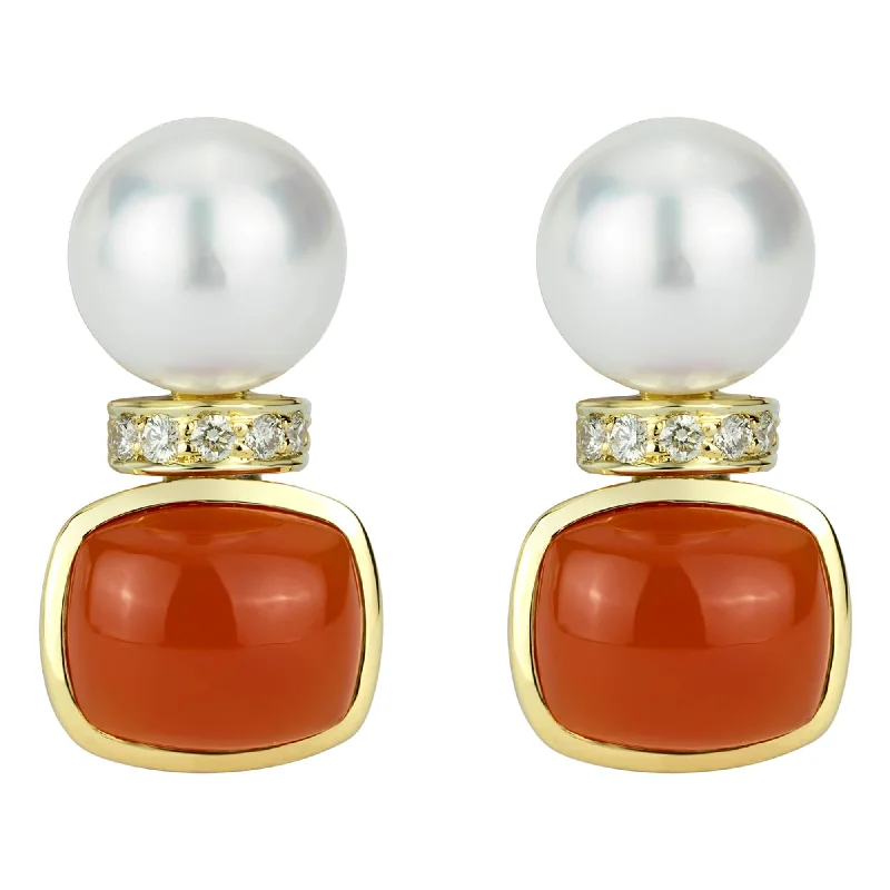 drop earrings for women -Earrings - South Sea Pearl, Cornellian And Diamond