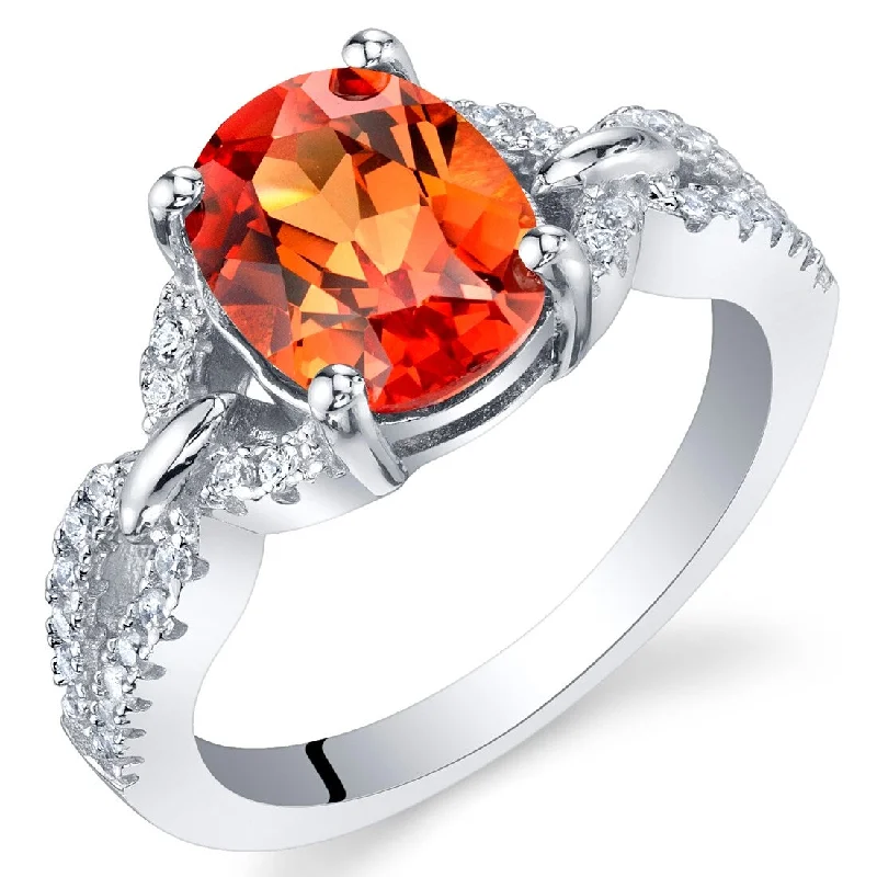 bold rings for women -Sterling Silver 2.5 ct Created Padparadscha Sapphire Birthstone Ring