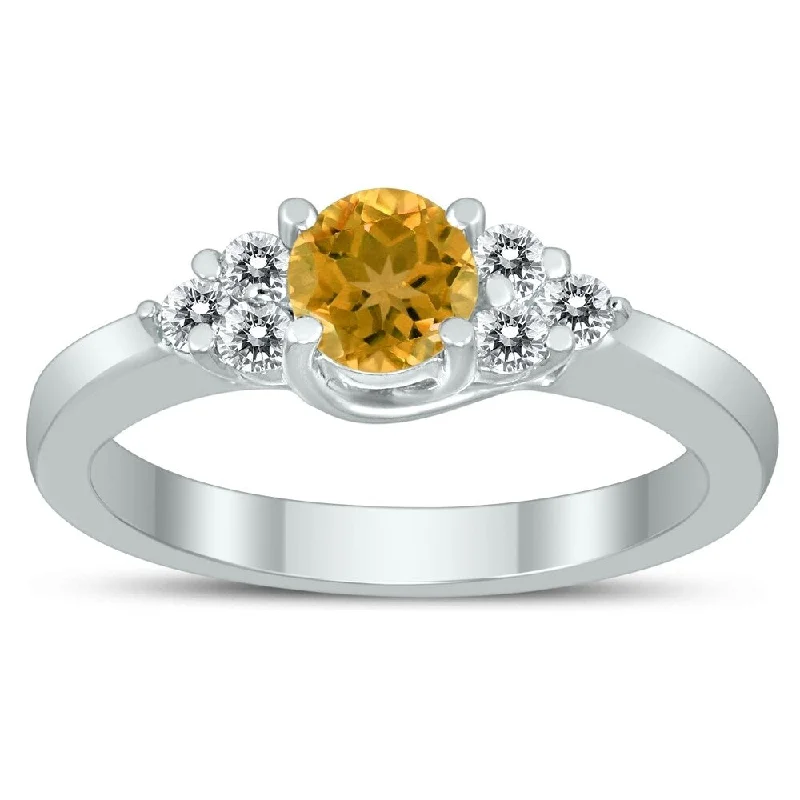 chunky rings for women -5MM Citrine and Diamond Cynthia Ring in 10K White Gold