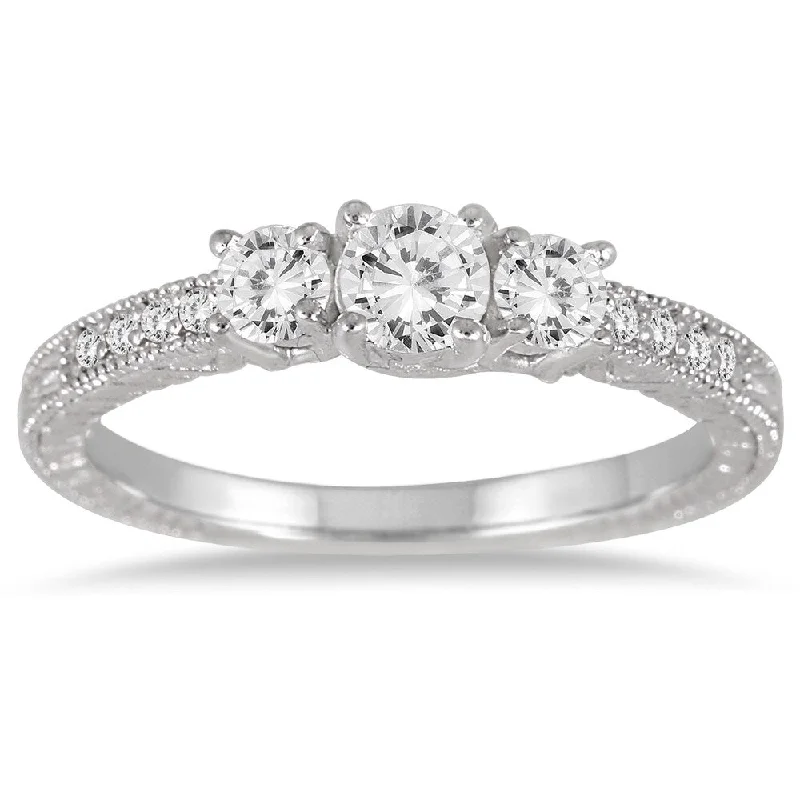 classic rings for women -1/2 Carat TW Diamond Three Stone Ring in 10K White Gold