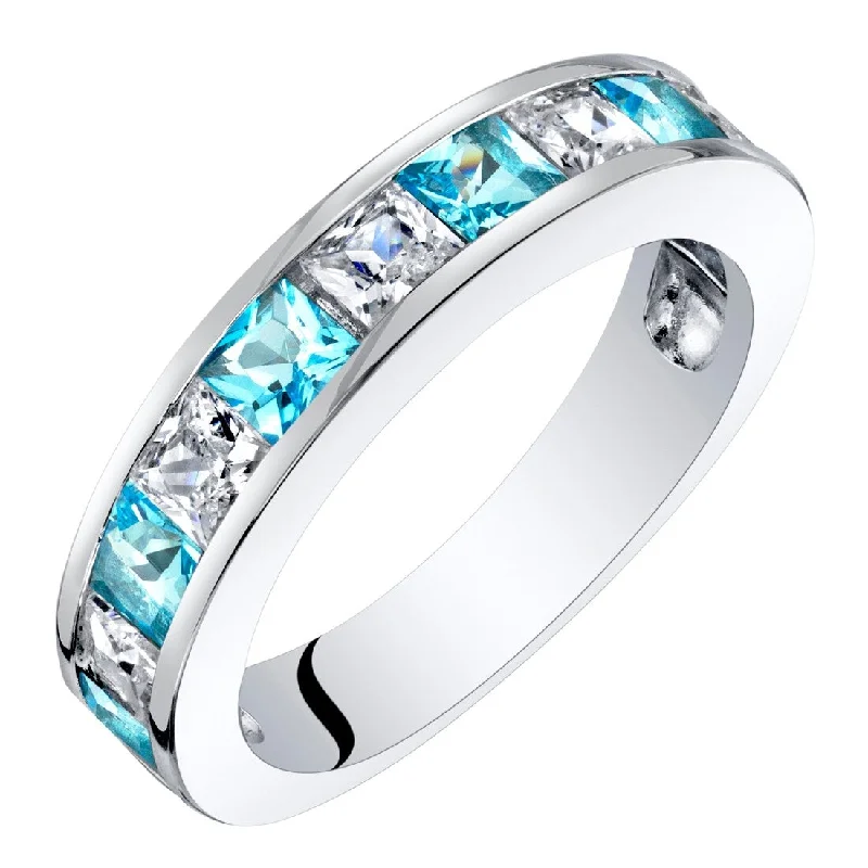 statement rings for women -Sterling Silver 1 ct Swiss Blue Topaz Birthstone Ring