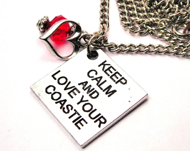 trendy long necklaces for women -Keep Calm And Love Your Coastie Necklace with Small Heart