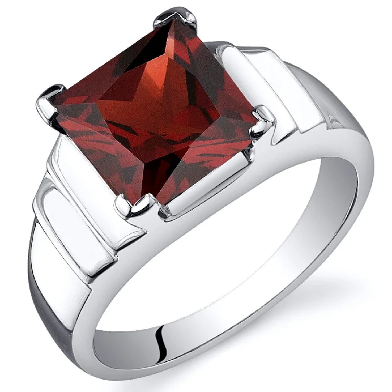 gold plated rings for women -Sterling Silver 3 ct Garnet Solitaire Ring