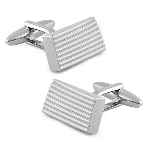 cuff bracelets for women -Stainless Steel Slanted Rectangular Lined Cufflinks