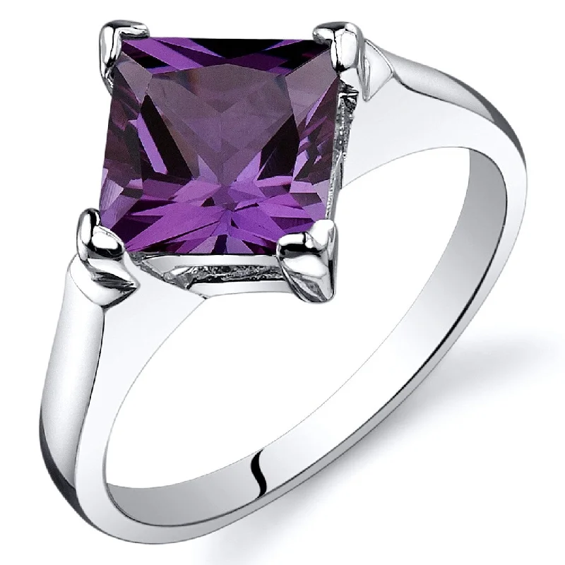 pearl engagement rings -Sterling Silver 2.25 ct Color-changing Alexandrite Solitaire Ring