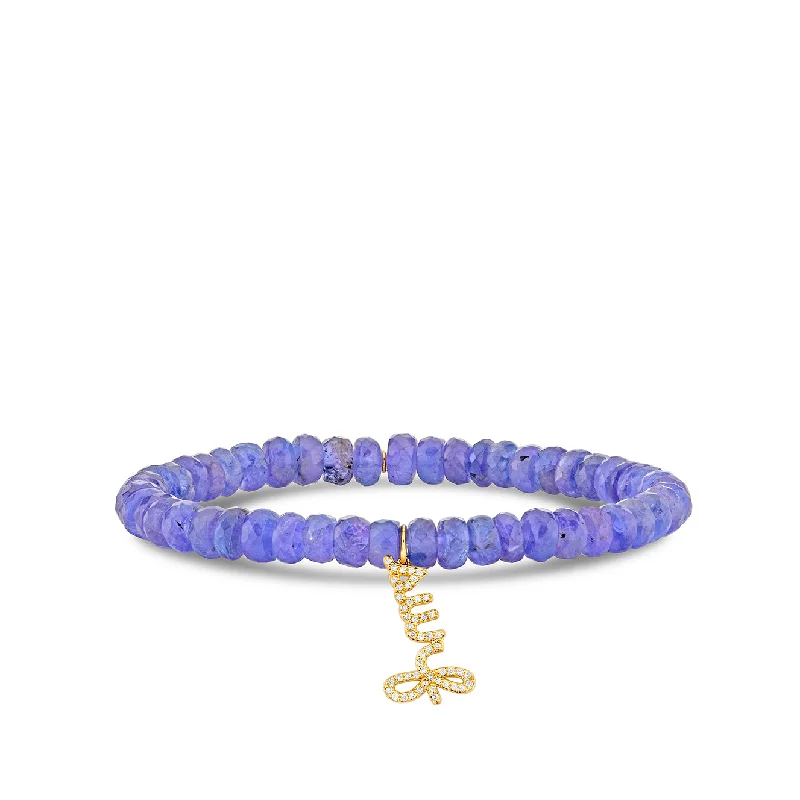 adjustable bracelets for women -Gold & Diamond Surf Script on Tanzanite