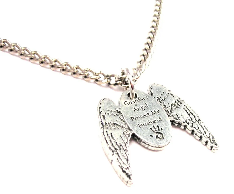 pearl necklaces for women -Guardian Angel Protect My Husband Single Charm Necklace