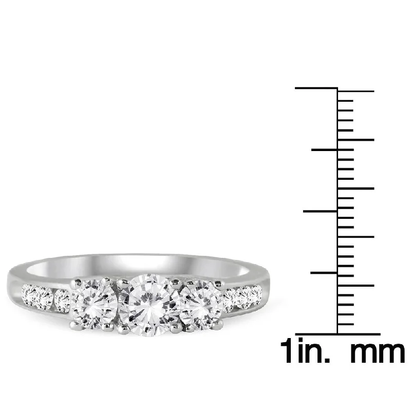 custom engraved rings -Marquee 10K White Gold 1ct TDW Round Diamond Three Stone Ring