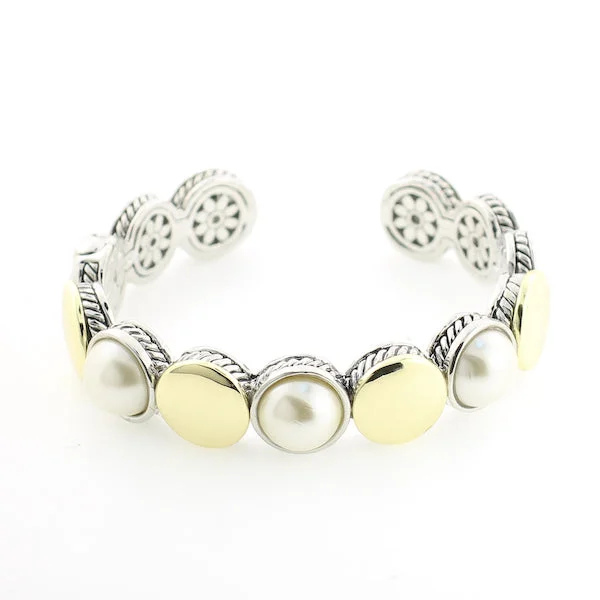 precious stone bracelets for women -Bold Pearl Cuff