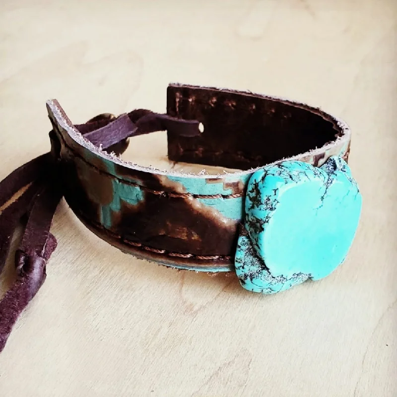 thick cuff bracelets -Leather Cuff w/ Turquoise in Santa Fe