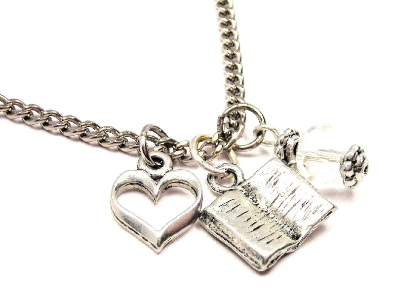 classic pendant necklaces for women -Open Book Necklace with Small Heart