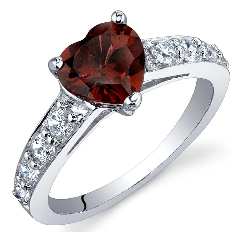 engraved rings for women -Sterling Silver 1.5 ct Garnet Birthstone Ring