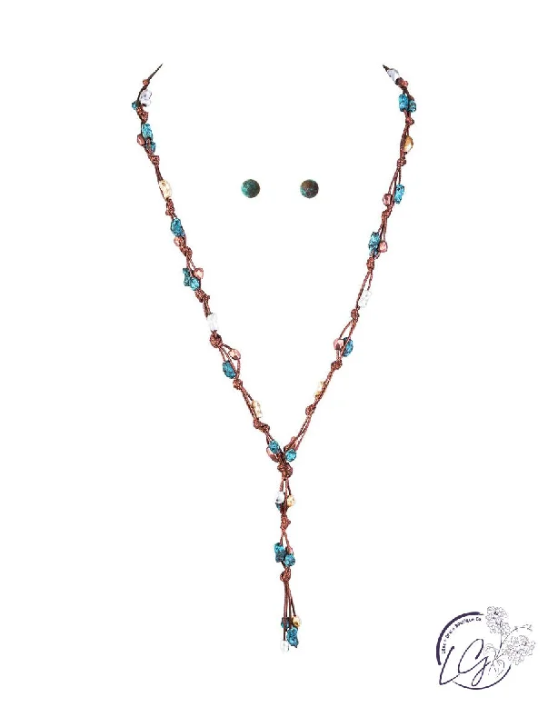 layered necklaces for women -Patina Chips Cord Necklace Set