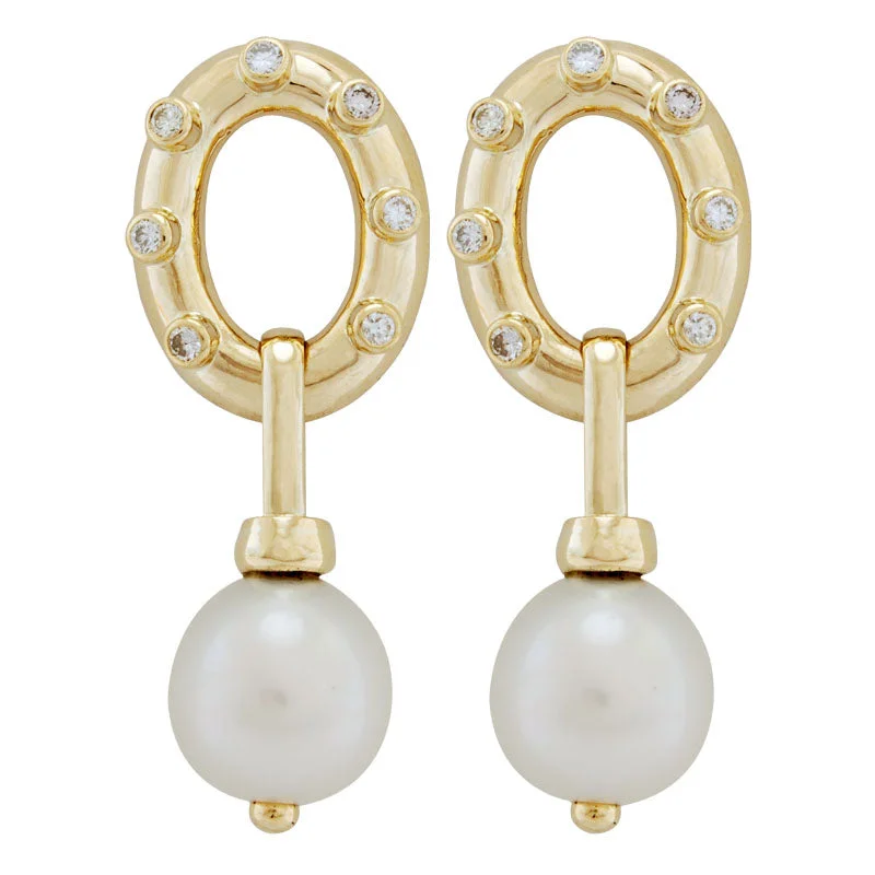 luxury gold earrings for women -Earrings-Pearl and Diamond