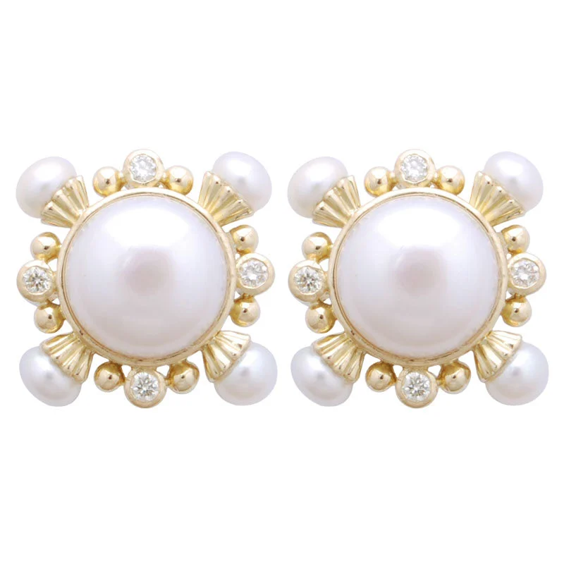 diamond drop earrings for women -Earrings-Pearl and Diamond