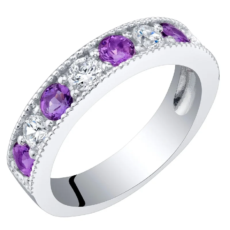 gemstone rings for women -Sterling Silver 0.5 ct Amethyst Stackable Ring