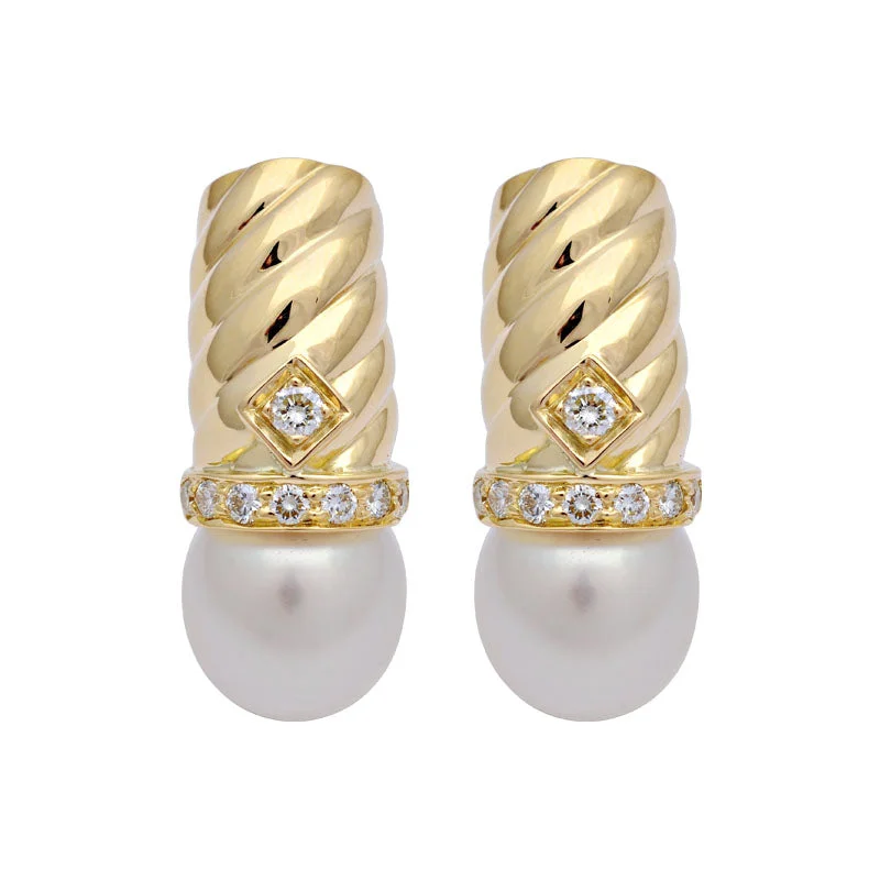 elegant earrings for women -Earrings-South Sea Pearl and Diamond