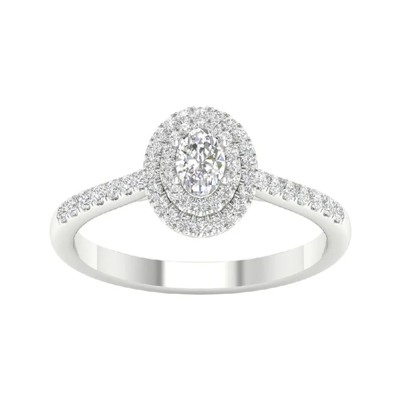 custom rings for women -1/2ct TDW Diamond Double Halo Ring in 10k Gold by De Couer