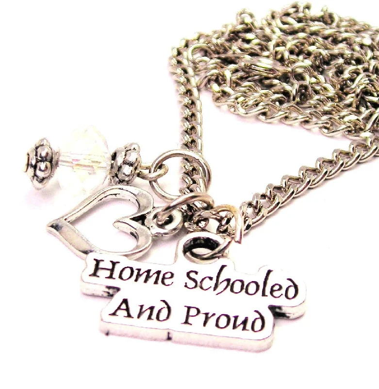 infinity pendant necklaces -Home Schooled And Proud Necklace with Small Heart