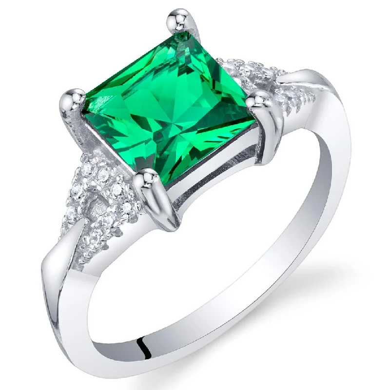 diamond cluster rings for women -Sterling Silver 1.5 ct Created Emerald Birthstone Ring