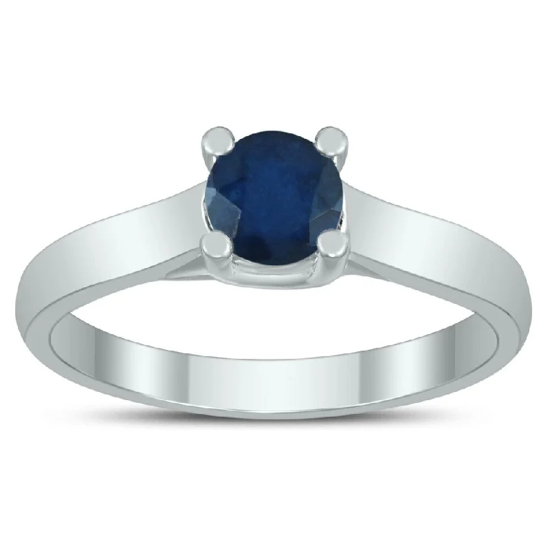 vintage solitaire rings -Round 5MM Sapphire Cathedral Solitaire Ring in 10K White Gold