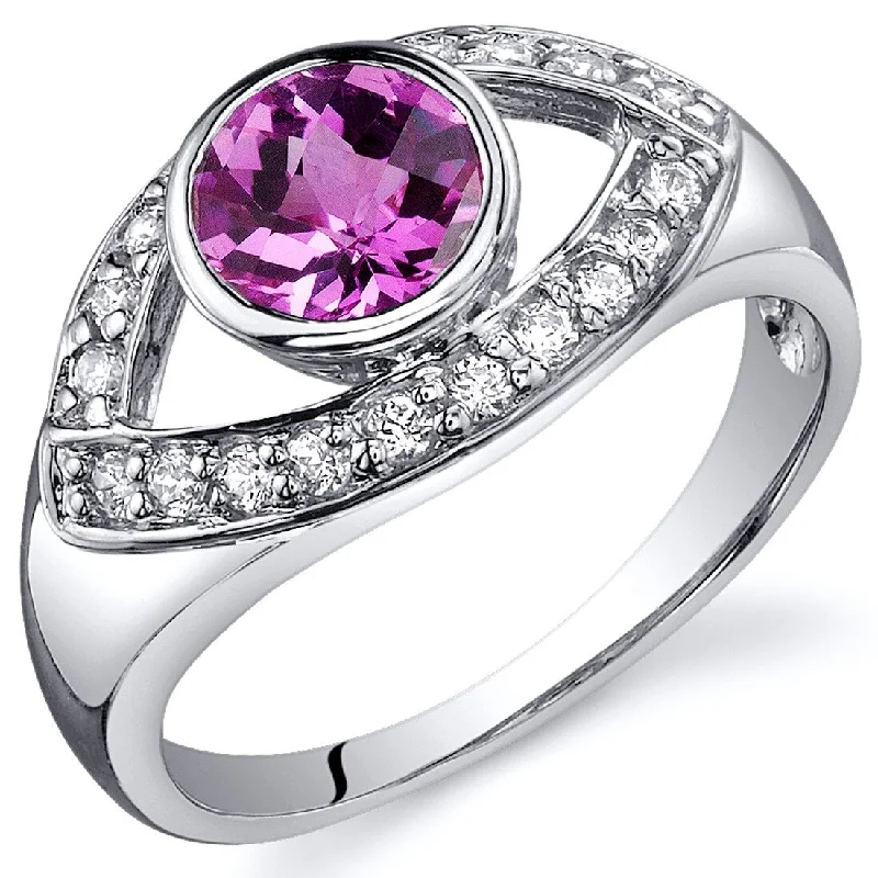 fashion wedding rings -Sterling Silver 1 ct Created Pink Sapphire Birthstone Ring