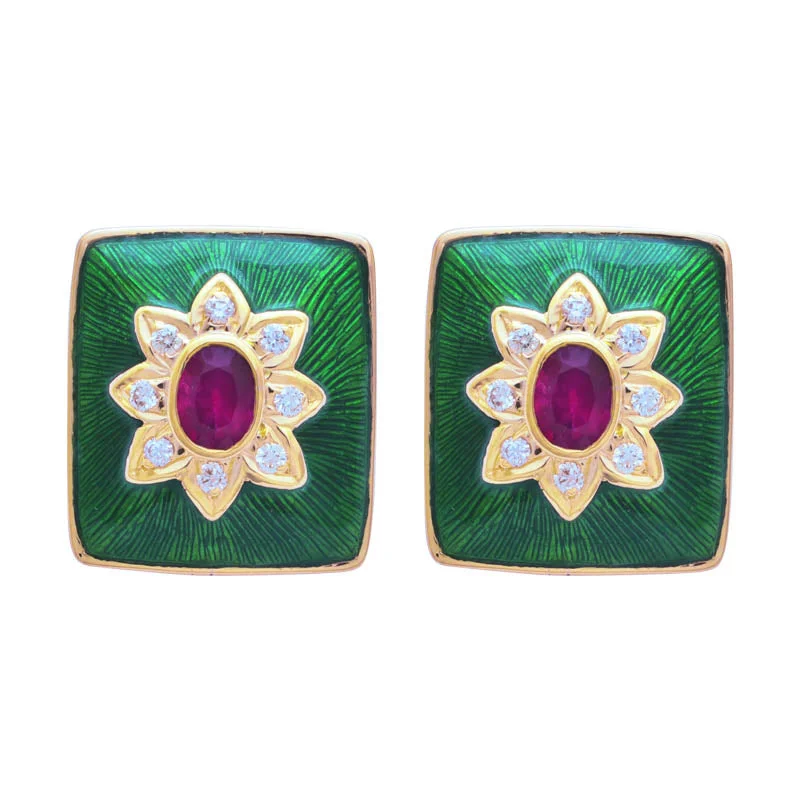 clip-on earrings for women -Earrings- Ruby and Diamond (Enamel)