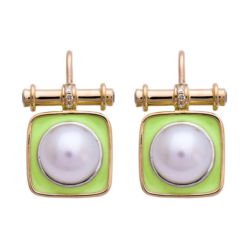 multi-colored earrings for women -Earrings- South Sea Pearl and Diamond (Enamel)