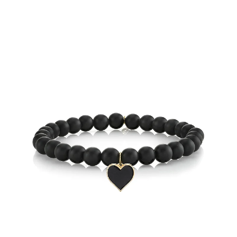 sleek bangles for women -Gold & Enamel Heart on Onyx