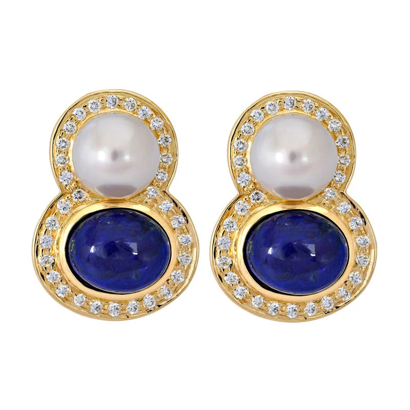 stud earrings for women -Earrings- Lapis Lazuli, South Sea Pearl and Diamond