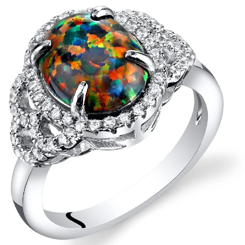 anniversary gemstone rings -Sterling Silver 1.25 ct Black Opal Cocktail Ring