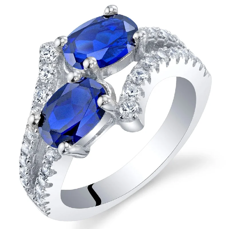 pearl engagement rings -Sterling Silver 2 ct Created Sapphire Birthstone Ring