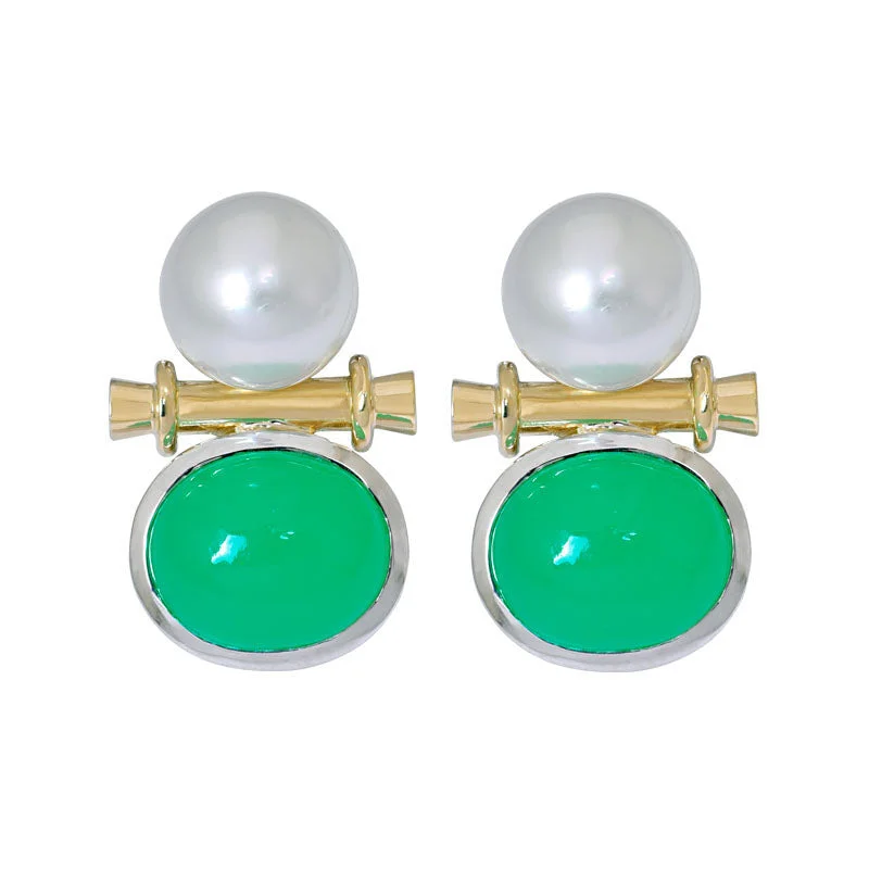 modern earrings for women -Earrings- Chrysoprase and South Sea Pearl