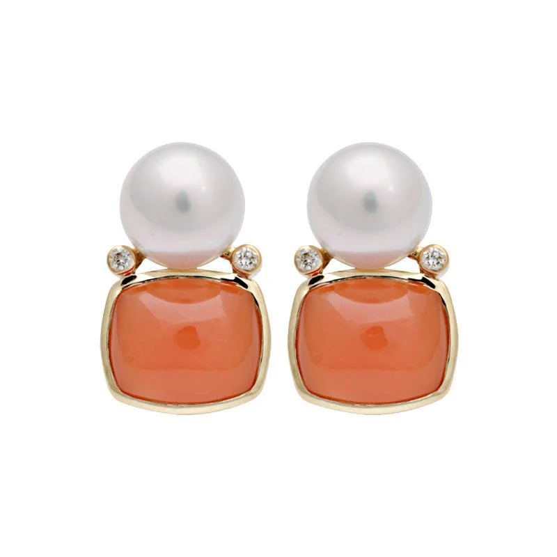 personalized earrings for women -Earrings - Cornelian, South Sea Pearl and Diamond