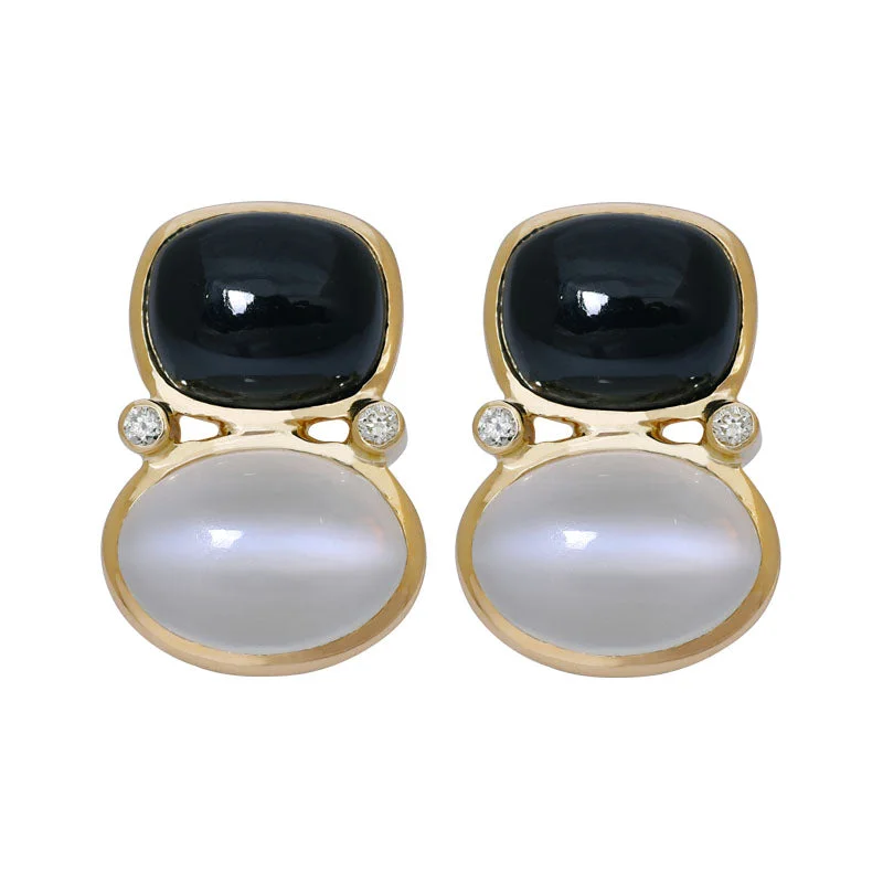 minimalist gold earrings for women -Earrings- Black Onyx, Moonstone and Diamond