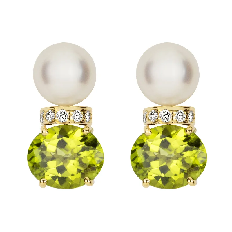 zirconia earrings for women -Earrings - South Sea Pearl, Peridot And Diamond