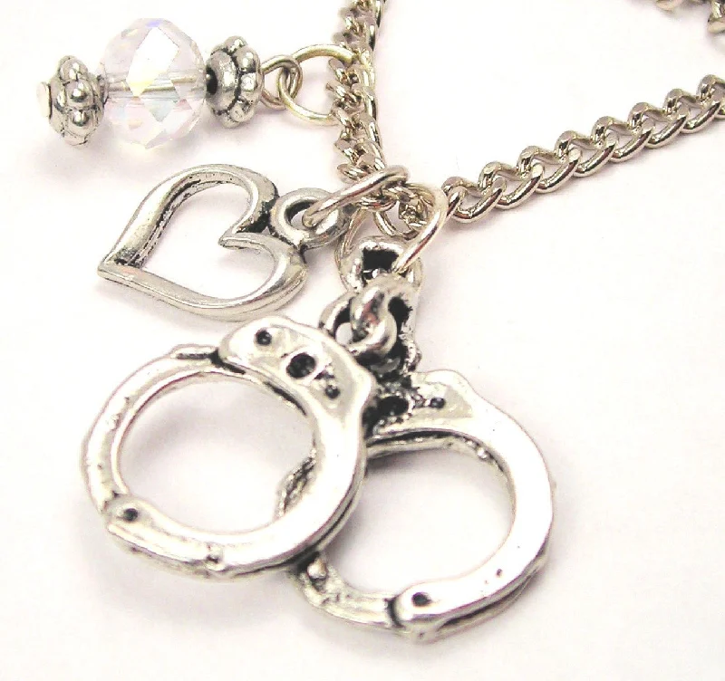 short necklaces for women -Large Handcuffs Necklace with Small Heart