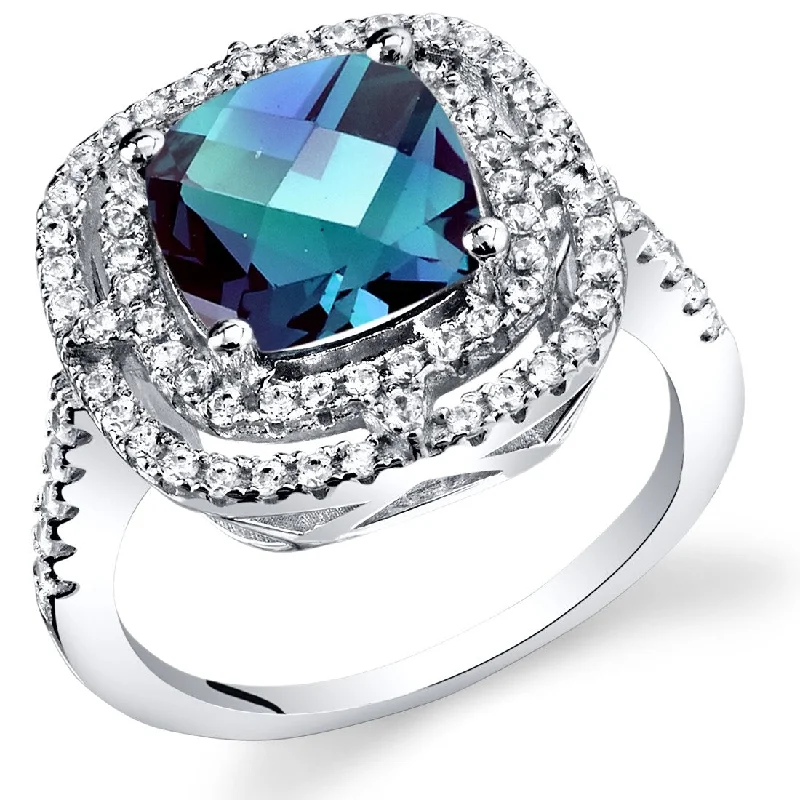 thin engagement rings -Sterling Silver 3 ct Color-changing Alexandrite Cocktail Ring