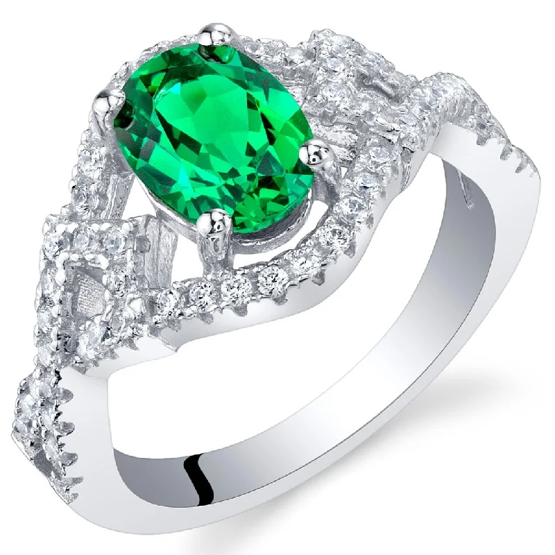 gold plated rings for women -Sterling Silver 1 ct Created Emerald Birthstone Ring