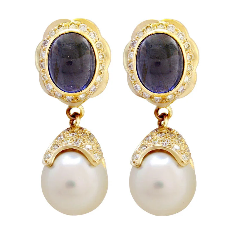 gemstone earrings for women -Earrings- Iolite, S.S. Pearl And Diamond