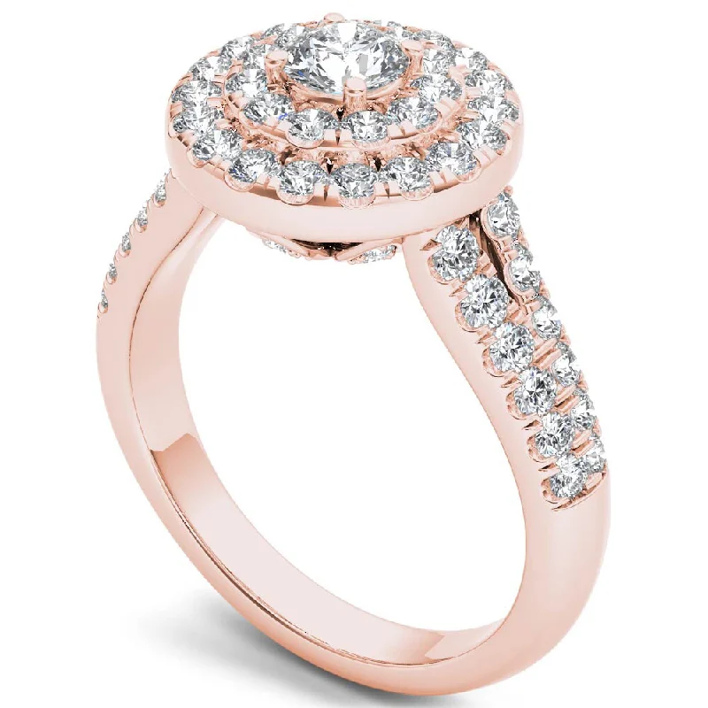 fashion promise rings -De Couer 14k Rose Gold 1 1/4ct TDW Diamond Halo Ring - Pink