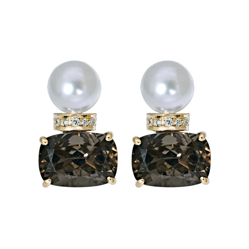 vintage drop earrings -Earrings- Smokey Quartz, South Sea Pearl and Diamond