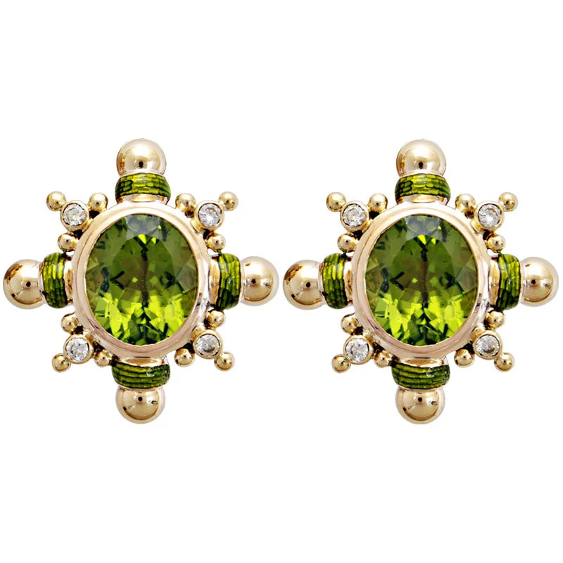 romantic earrings for women -Earrings- Peridot And Diamond (Enamel)