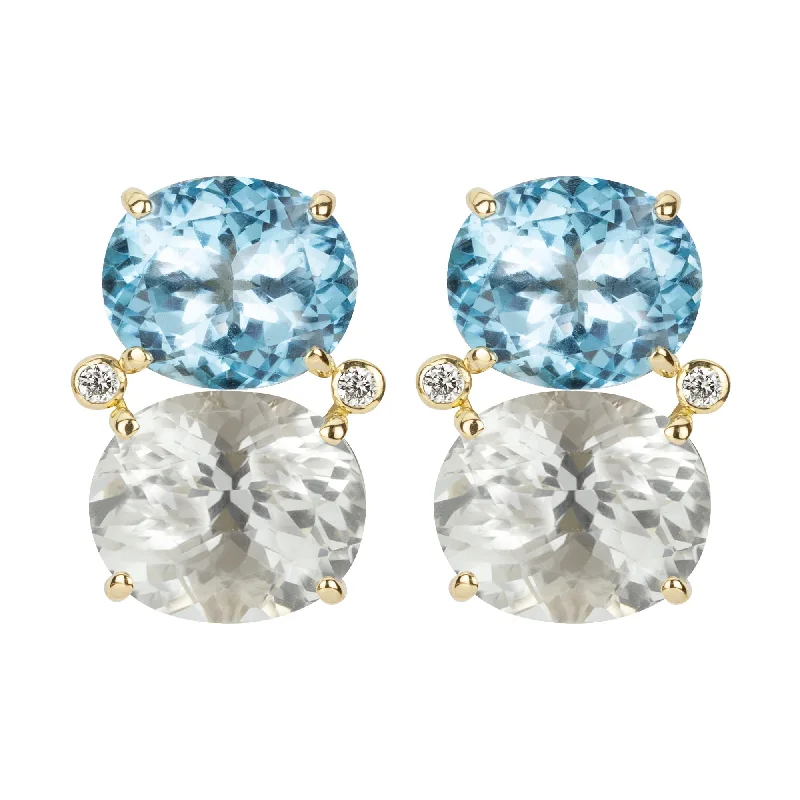 big stud earrings for women -Earrings - Blue Topaz, Crystal and Diamond