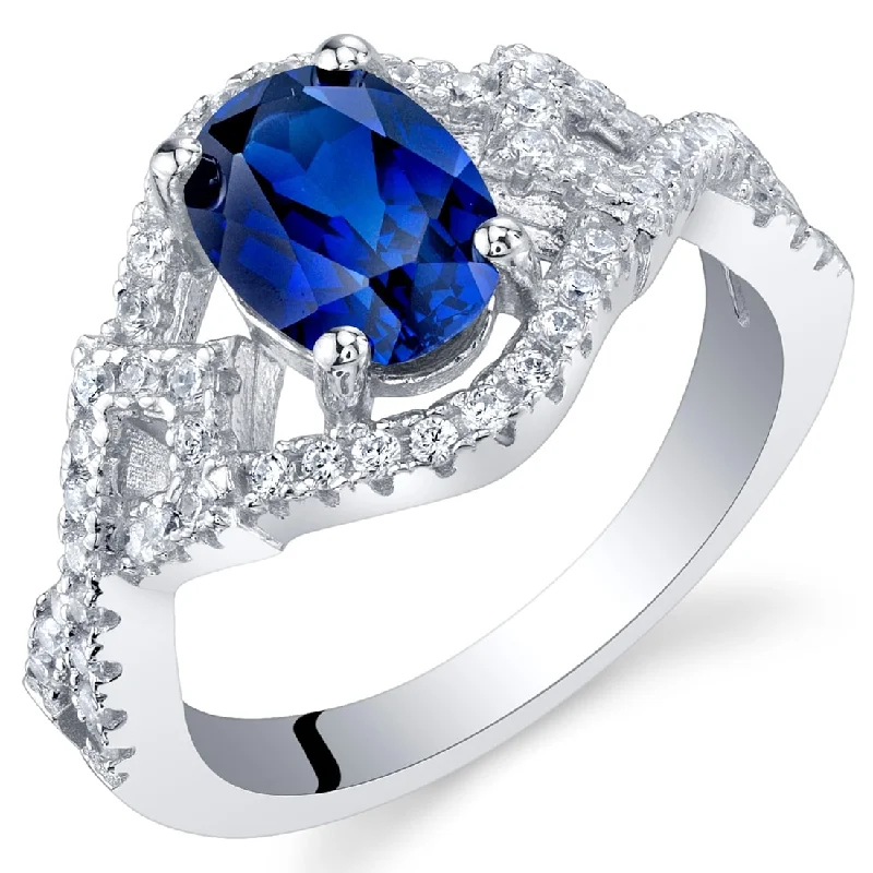 trendy rings for women -Sterling Silver 1.75 ct Created Sapphire Birthstone Ring